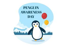 Lycklig pingvin medvetenhet dag på januari 20:e till upprätthålla de pingviner befolkning och naturlig livsmiljö i platt tecknad serie hand dragen mallar illustration vektor