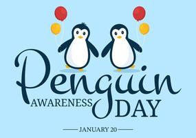 fröhlicher pinguinbewusstseinstag am 20. januar, um die pinguinpopulation und den natürlichen lebensraum in flachen handgezeichneten vorlagenillustrationen der karikatur zu erhalten vektor