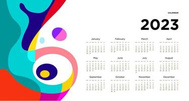 ny år 2023 kalender design mall med geometrisk färgrik abstrakt. vektor kalender design.