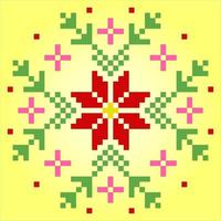 8 bitars pixel blomdekorationer. cirkel av blommor för korsstygnsmönster, i vektorillustrationer. vektor