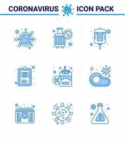 Corona-Virus-Krankheit 9 blaues Symbolpaket saugt, da keine Krankheit stoppt Krankenhausdiagramm klinische Aufzeichnung Virus-Coronavirus 2019nov-Krankheitsvektor-Designelemente vektor