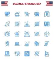 Lycklig oberoende dag 4:e juli uppsättning av 25 blues amerikan pictograph av kyrka klocka klocka amerikan varna amerikan redigerbar USA dag vektor design element