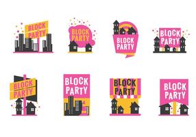 Set Block Party-Aufkleber oder Poster mit Minimalist Stil vektor