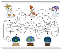 en pussel spel för ungar, gå genom de labyrint. tecknad serie snögubbe. vektor