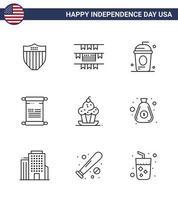 stock vektor ikon packa av amerikan dag 9 linje tecken och symboler för efterrätt USA cole amerikan skrolla redigerbar USA dag vektor design element