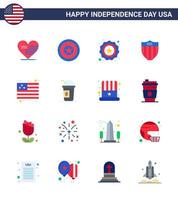 Stock Vector Icon Pack von American Day 16 Zeilenzeichen und Symbolen für die Flagge der USA American Seurity Amerikanische editierbare Usa-Tag-Vektordesign-Elemente
