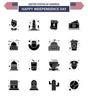 16 usa Solid Glyph Pack of Independence Day Zeichen und Symbole des Hauses usa Washington amerikanischer Dollar editierbare usa Day Vektordesign-Elemente vektor