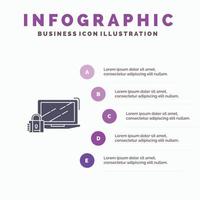 Computer-Vorhängeschloss Sicherheitsschloss Anmeldung festes Symbol Infografiken 5 Schritte Präsentationshintergrund vektor