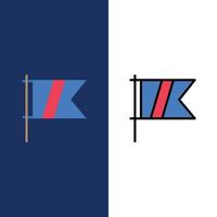 Golfzeichen Sport Flaggensymbole flach und Linie gefüllt Symbolsatz Vektor blauen Hintergrund
