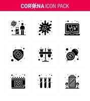 9 Solid Glyph Black Virus Virus Corona Icon Pack wie Test Medical Infektion Healthcare Service Virus Coronavirus 2019nov Disease Vector Design Elements