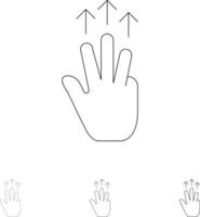 gester hand mobil tre finger Rör djärv och tunn svart linje ikon uppsättning vektor