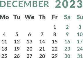 kalender 2023. månad december. vektor