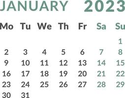 Kalender 2023. Monat Januar. vektor