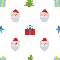weihnachtsnahtloses muster mit weihnachtsmann, stern, geschenkbox und weihnachtsbaum auf weißem hintergrund. Vektor-Illustration vektor