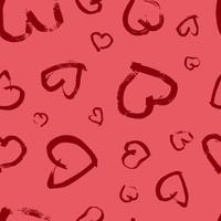 nahtloses Muster mit handgezeichneten Herzen. Doodle Grunge rote Herzen auf rotem Hintergrund. Vektor-Illustration. vektor