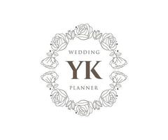 yk initialen brief hochzeitsmonogramm logos sammlung, handgezeichnete moderne minimalistische und florale vorlagen für einladungskarten, save the date, elegante identität für restaurant, boutique, café im vektor