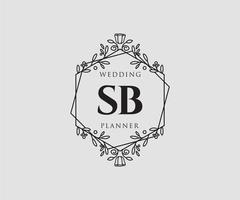 sb initialen brief hochzeitsmonogramm logos sammlung, handgezeichnete moderne minimalistische und florale vorlagen für einladungskarten, save the date, elegante identität für restaurant, boutique, café im vektor