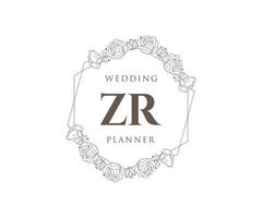 zr initialen brief hochzeitsmonogramm logos sammlung, handgezeichnete moderne minimalistische und florale vorlagen für einladungskarten, save the date, elegante identität für restaurant, boutique, café im vektor