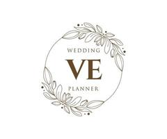 ve initials brief hochzeitsmonogramm logos sammlung, handgezeichnete moderne minimalistische und florale vorlagen für einladungskarten, save the date, elegante identität für restaurant, boutique, café im vektor