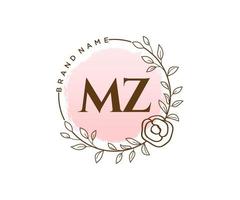 anfängliches feminines mz-logo. verwendbar für Natur-, Salon-, Spa-, Kosmetik- und Schönheitslogos. flaches Vektor-Logo-Design-Vorlagenelement. vektor