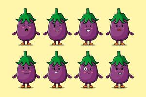 set kawaii auberginen cartoon verschiedene ausdrücke vektor