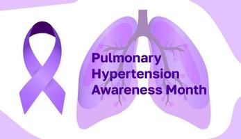 im november wird der bewusstseinsmonat für pulmonale hypertonie gefeiert. Lila Band und große Lungen werden gezeigt vektor