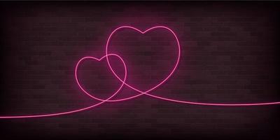 zwei Herzen einzeiliges Neon-Vektorsymbol. einzeilige kunst, illustration vektor