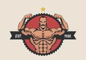 Muscular Man Flexing Bicep Vector Illustration