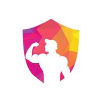 Fitnessclub, Fitnessstudio-Vektor-Logo-Vorlage. fitness- oder fitnessclub-emblem mit posierendem athletischen mann. vektor