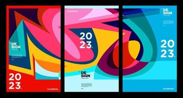 ny år 2023 kalender design mall med geometrisk färgrik abstrakt. vektor kalender design.
