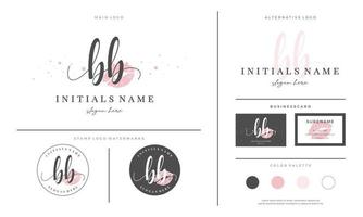 buchstabe bb b initiale handschrift logo vorlage mit lippenstift kuss oder make-up vektor