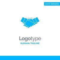 handshake vereinbarung business hände partner partnerschaft blau solide logo vorlage platz für tagline vektor