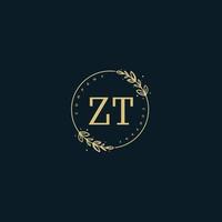 anfängliches zt-schönheitsmonogramm und elegantes logo-design, handschriftliches logo der ersten unterschrift, hochzeit, mode, blumen und botanik mit kreativer vorlage. vektor