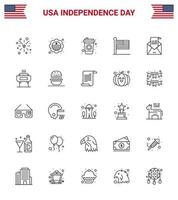 Stock Vector Icon Pack mit amerikanischen Tag 25 Zeilenzeichen und Symbolen für die Begrüßung von E-Mail-Flaschen USA-Staaten editierbare USA-Tag-Vektordesign-Elemente