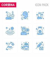 9 blaue Virus-Corona-Icon-Packs wie Sicherheitsmasken Menschen stehen Laborvirus-Coronavirus 2019nov-Krankheitsvektor-Designelementen gegenüber vektor