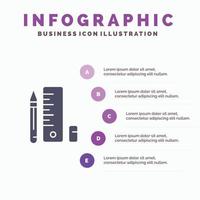 Bildung Kugelschreiber Bleistift Skala festes Symbol Infografiken 5 Schritte Präsentationshintergrund vektor