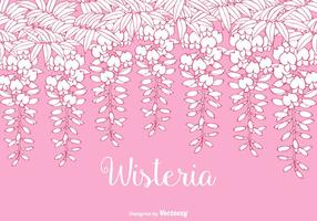 Handdragen blommande wisteria-grenar med löv vektor