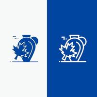 Topf Herbst Kanada Blatt Ahornlinie und Glyphe festes Symbol blaues Banner Linie und Glyphe festes Symbol blaues Banner vektor