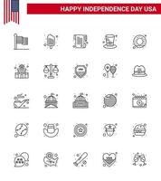 25 kreativ USA ikoner modern oberoende tecken och 4:e juli symboler av näring munk papper USA hatt redigerbar USA dag vektor design element