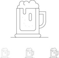 alkohol fest öl fira dryck burk djärv och tunn svart linje ikon uppsättning vektor