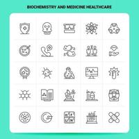 Umriss 25 Biochemie und Medizin Gesundheitswesen Icon Set Vektor Line Style Design Schwarze Icons Set Linear Piktogramm Pack Web und mobile Geschäftsideen Design Vektor Illustration