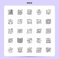 Umriss 25 Space Icon Set Vektor Line Style Design schwarze Icons Set lineare Piktogramm Pack Web und mobile Geschäftsideen Design Vektor Illustration