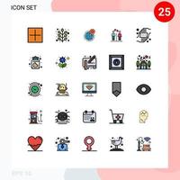 25 användare gränssnitt fylld linje platt Färg packa av modern tecken och symboler av pojke kvinnor klot män punkt redigerbar vektor design element