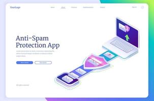 anti skräppost skydd app isometrisk landning sida vektor