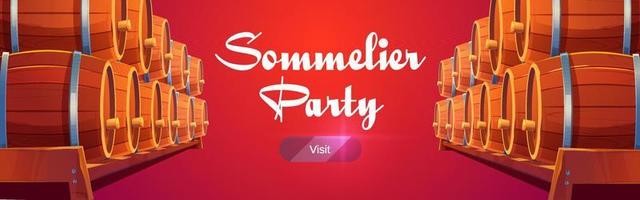 Sommelier-Party-Banner mit Weinfässern vektor