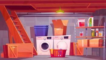tvätt i källare, tecknad serie Hem källare interiör vektor