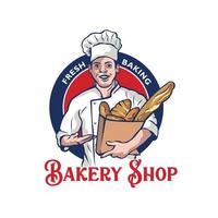 Bäcker-Mann-Vektor-Illustration mit großem Brot, perfekt für Bäckerei-Shop und Maskottchen-Logo der Lebensmittelmarke vektor