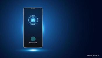 abstrakt teknologi trogen begrepp telefon skydd cyber säkerhet digital cirkel och fingeravtryck skanna på en modern blå bakgrund vektor