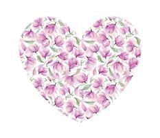Blumenaquarellherz mit rosa Blumen und grünen Blättern. handgezeichnete florale illustration für hochzeitseinladungen oder valentinstagdesign in vintage-farben. botanischer romantischer hintergrund. vektor
