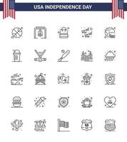 25 Linienzeichen für Usa-Unabhängigkeitstag amerikanische Partytaschendekoration Amerikanische editierbare Usa-Tag-Vektordesignelemente vektor
